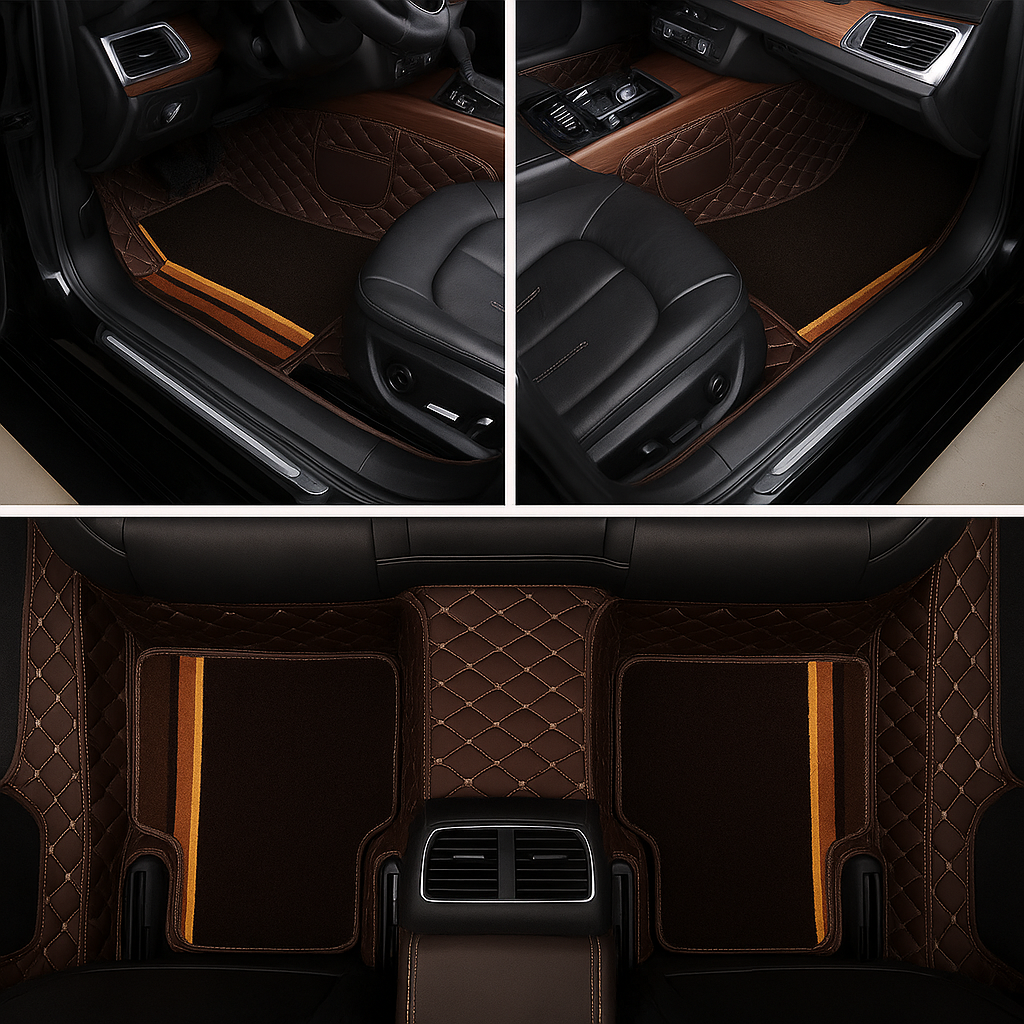 4-teiliges Auto-Fußmatten- und 4-teiliges Auto-Innenausstattungsset – inklusive Lenkradbezug